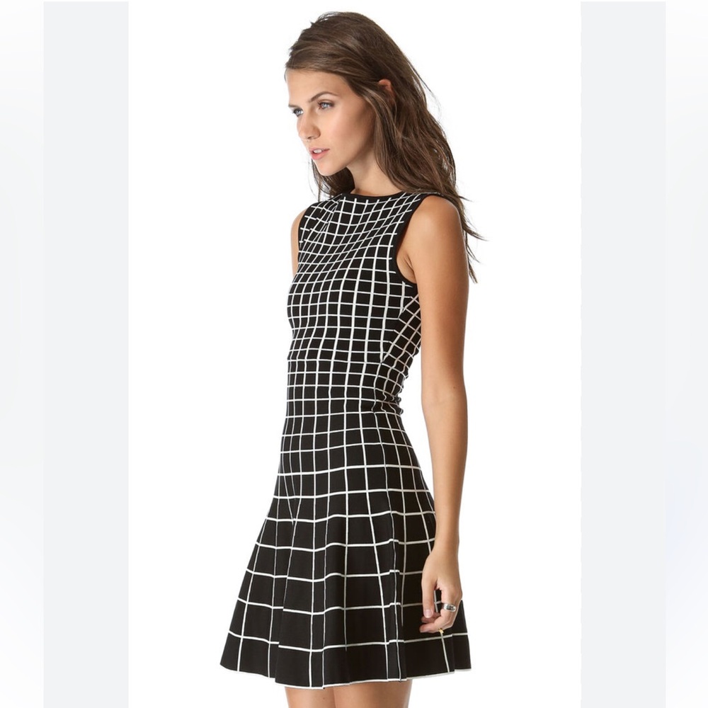 Ohne Titel Black and White Grid Sleeveless Fit-and-Flare Dress